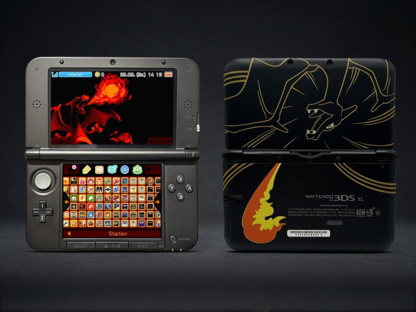 Nintendo 3DS XL - Schwarz, Glurak Design