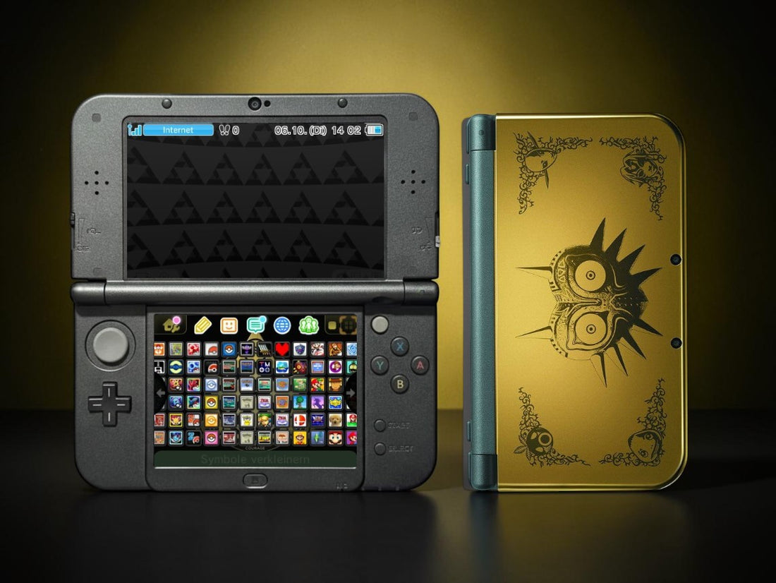 New Nintendo 3DS XL im Majora's Mask Design in Gold mit IPS-Display, Zustand S – Hauptbild