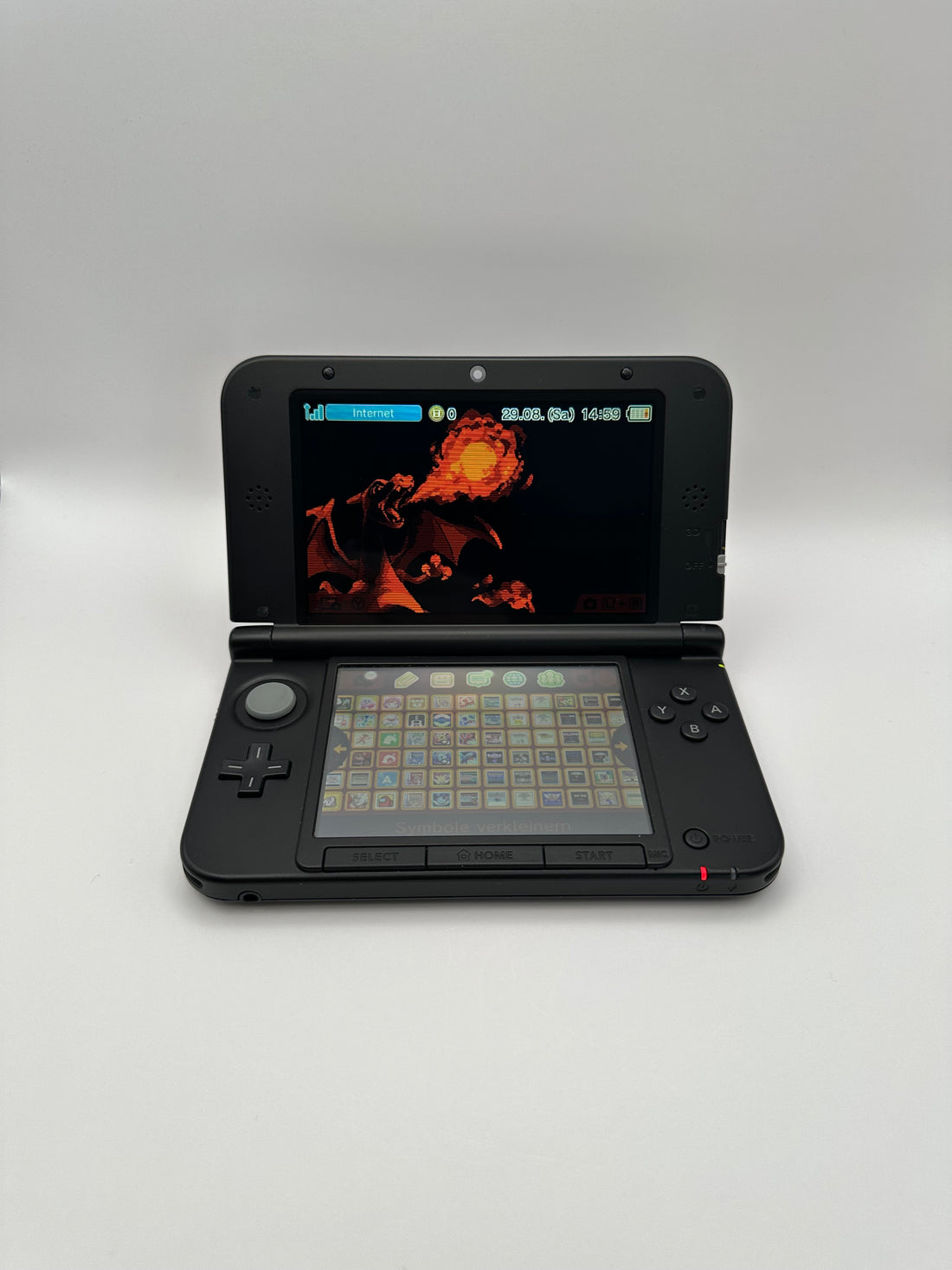 Nintendo 3DS XL - Schwarz, Glurak Design