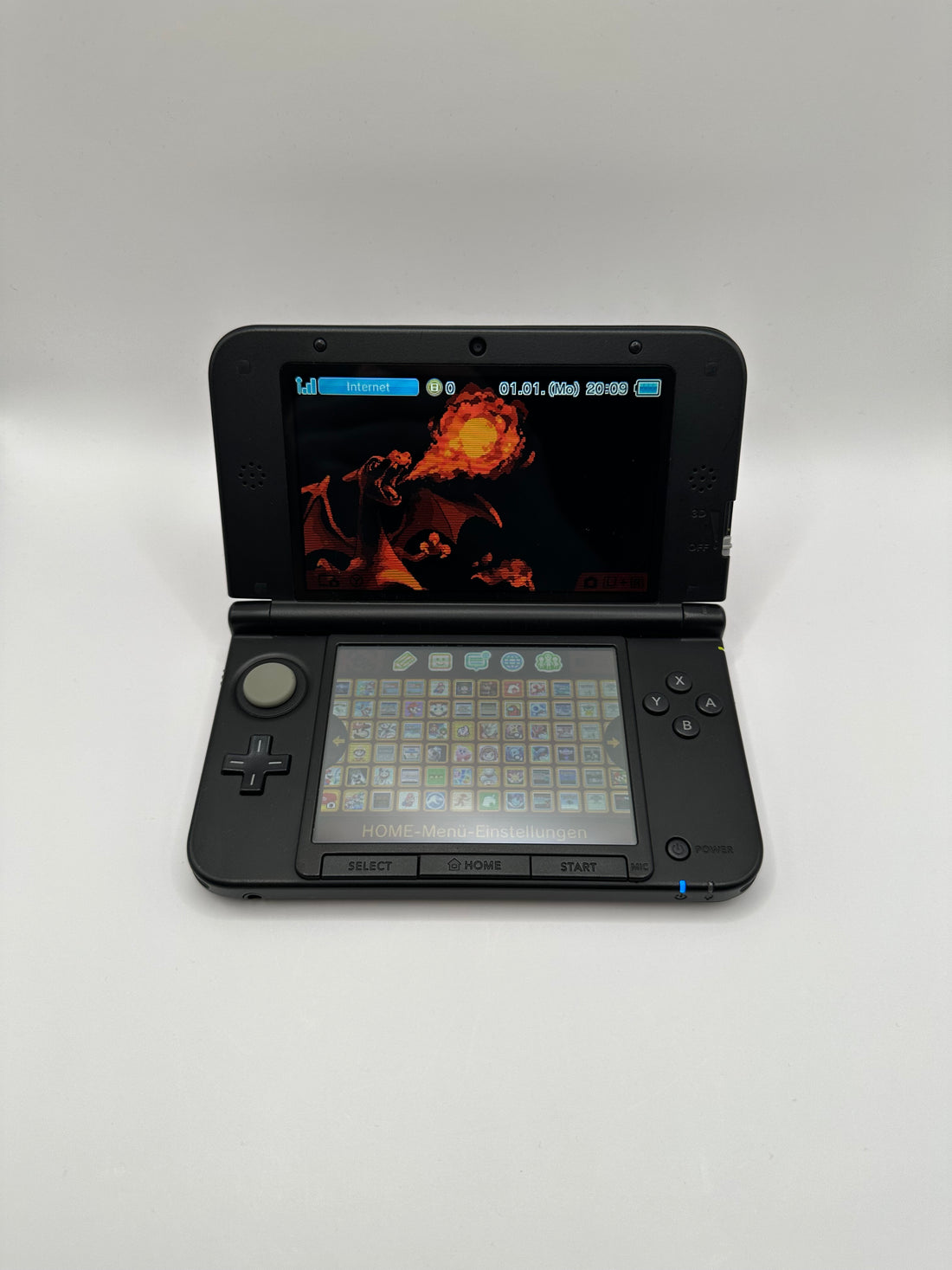 Nintendo 3DS XL - Schwarz, Glurak Design