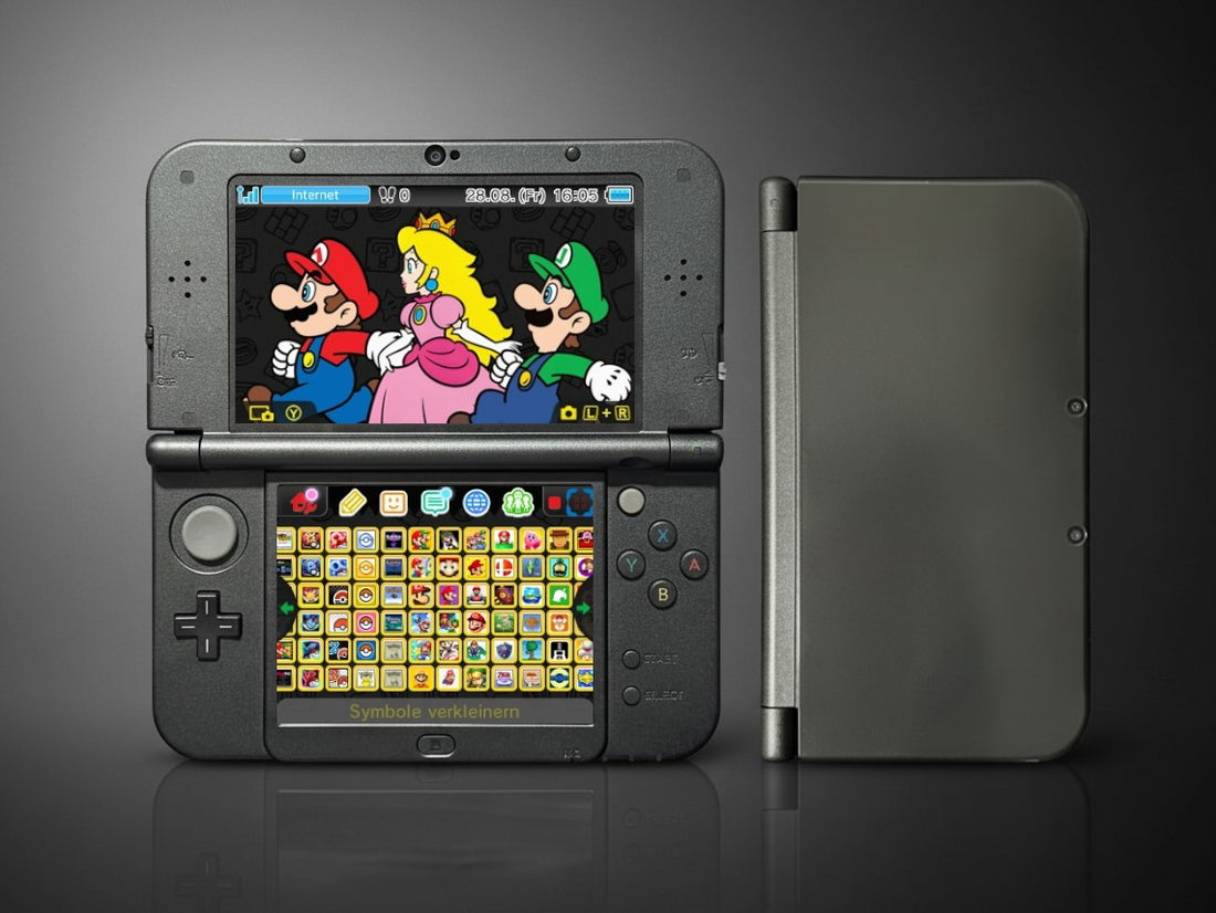 New Nintendo 3DS XL in Dunkelgrau mit IPS-Display, Zustand S – Hauptbild